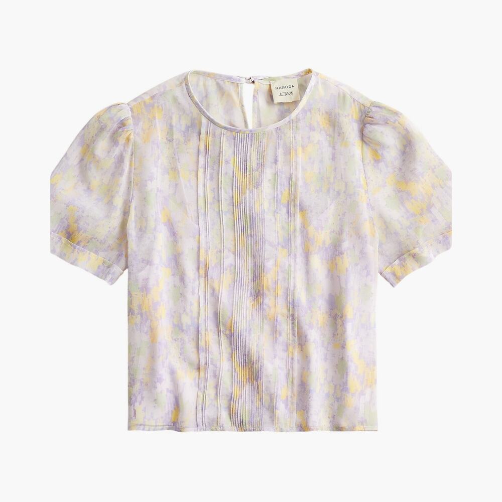 J. Crew x Cassi Namoda Silk Chiffon Blouse NEW Medium Purple Yellow Floral